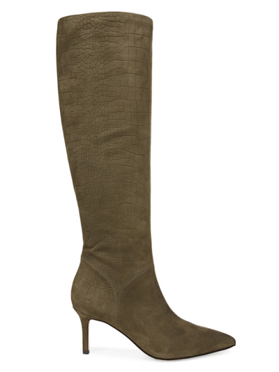 Shop Veronica Beard Women's Lexington 70mm Crocodile-embossed Leather Knee-high Boots In Khaki