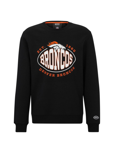 Shop Hugo Boss Men's Boss X Nfl Cotton-blend Sweatshirt With Collaborative Branding In Broncos Charcoal