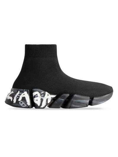 Shop Balenciaga Men's Speed 2.0 Graffiti Recycled Knit Sneakers In Black