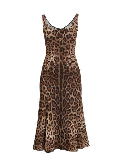 Shop Dolce & Gabbana Women's Leopard-print A-line Midi-dress