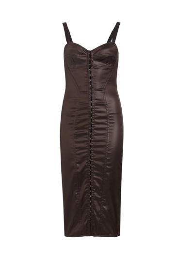 Shop Dolce & Gabbana Women's Waxed Bustier Body-con Midi-dress In Dark Brown