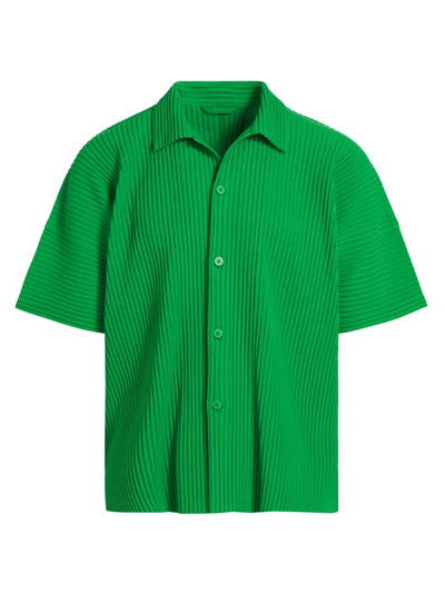Shop Issey Miyake Men's July Button-front Pleated Shirt In Emelard Green