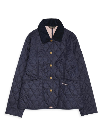 Shop Barbour Little Girl's & Girl's Liddesdale Quilted Jacket In Navy Gardenia