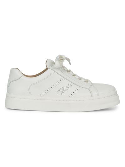 Shop Chloé Women's Lauren Leather Low-top Sneakers In White