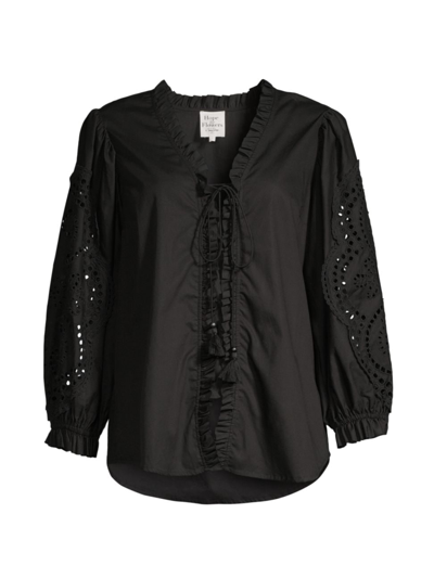 Shop Hope For Flowers Women's Eyelet-detailed Cotton Blouse In Black