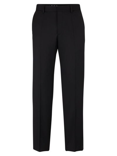Shop Hugo Boss Men's Formal Trousers In Virgin-wool Serge In Black