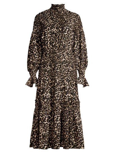 Shop Hope For Flowers Women's Leopard Print Smocked Midi-dress