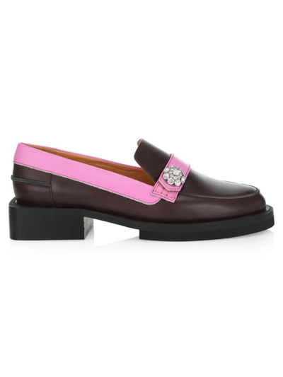 Shop Ganni Women's Colorblocked Leather Jewel Loafers In Neutral