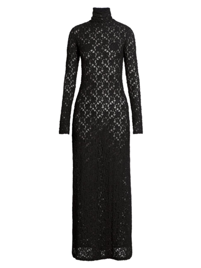 Shop Chloé Women's Turtleneck Knit Lace Maxi Dress In Black