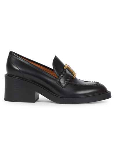 Shop Chloé Women's Marcie 65mm Logo Buckle Leather Loafers In Black