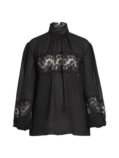 Shop Dolce & Gabbana Women's Sheer & Lace-insert Blouse In Black