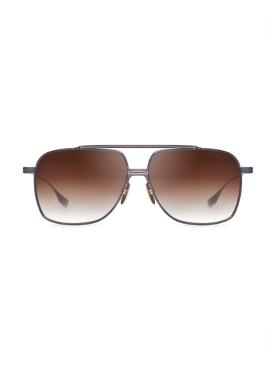 Shop Dita Eyewear Men's Alkamx 61mm Navigator Sunglasses In Black Iron White Gold