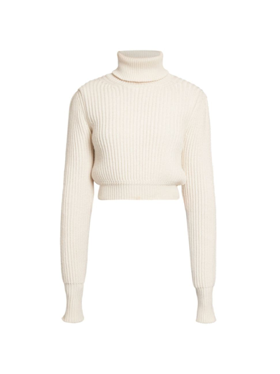 Shop Dolce & Gabbana Women's Cropped Wool Turtleneck Sweater In Bianco Naturale