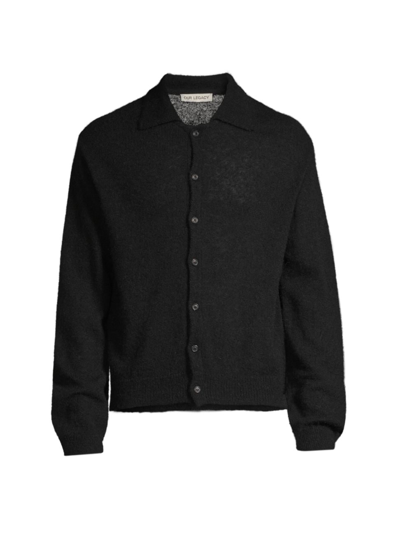 Shop Our Legacy Men's Evening Alpaca-blend Polo Cardigan In Black Fuzzy