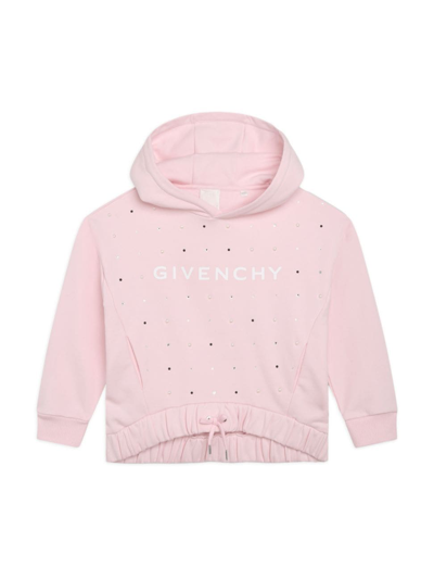 Shop Givenchy Little Girl's & Girl's Mini Me Logo & Swarovski Embellished Hooded Sweatshirt In Marshmallow