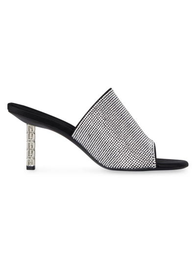 Shop Givenchy Women's G Cube Mules In Satin With Strass In Silvery