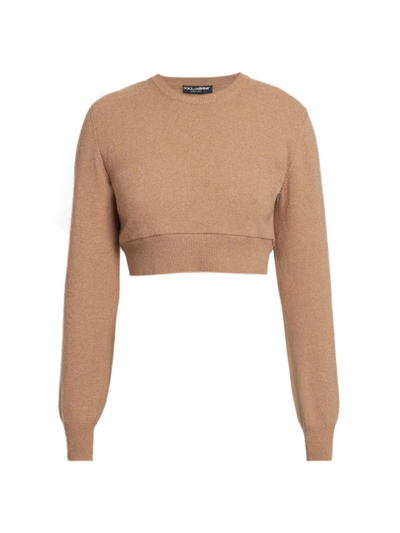Shop Dolce & Gabbana Women's Cropped Cashmere & Wool Sweater In Tan