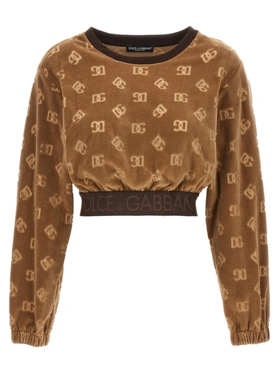 Shop Dolce & Gabbana All Over Logo Sweatshirt Brown