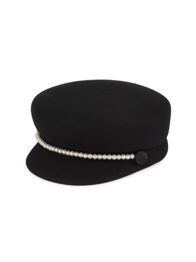 Shop Eugenia Kim Women's Sabrina Wool & Faux Pearl Cap In Black