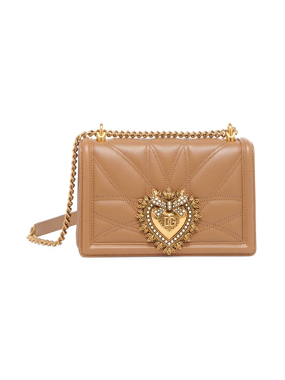 Shop Dolce & Gabbana Women's Devotion Quilted Leather Shoulder Bag In Caramel
