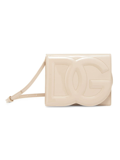 Shop Dolce & Gabbana Women's Patent Leather Logo Crossbody Bag In Sand