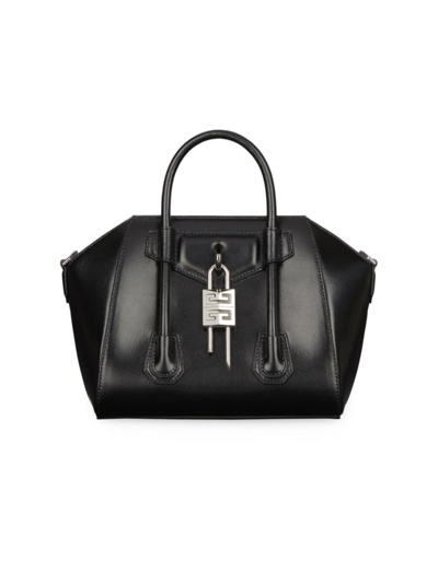 Shop Givenchy Women's Mini Antigona Lock Top Handle Bag In Box Leather In Black