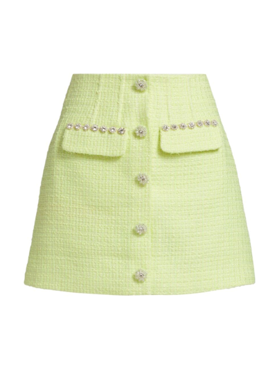 Shop Self-portrait Women's Crystal-embellished Bouclé-knit Miniskirt In Green