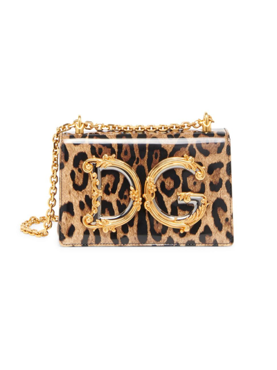Shop Dolce & Gabbana Dg Girls Leopard Leather Shoulder Bag