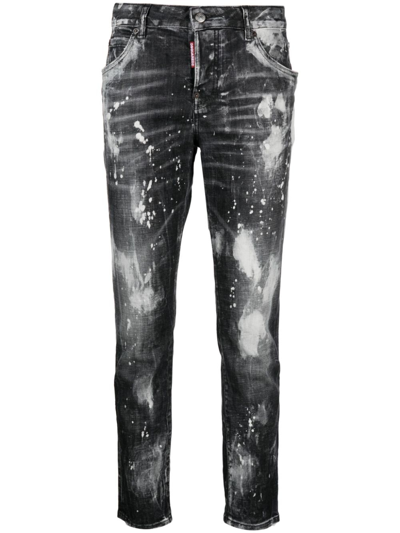 Shop Dsquared2 Paint Splatter-effect Cropped Jeans In Black
