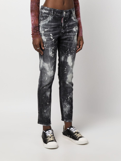 Shop Dsquared2 Paint Splatter-effect Cropped Jeans In Black