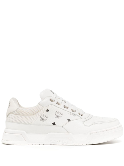 Shop Mcm Skyward Monogram-print Sneakers In White