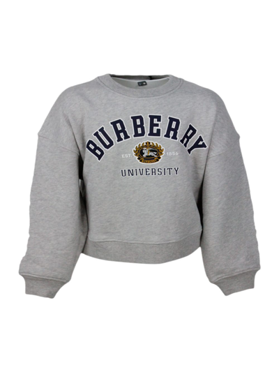 Shop Burberry Crewneck Sweatshirt In Cotton Jersey With Logo Print And University Writing On The Front In Grey