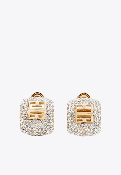 Shop Givenchy 4g Crystal Paved Hoop Earrings In Gold