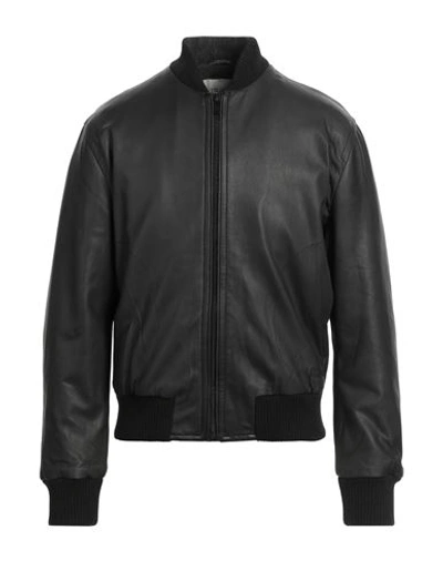 Shop Trussardi Man Jacket Black Size 46 Goat Skin, Acrylic, Elastane