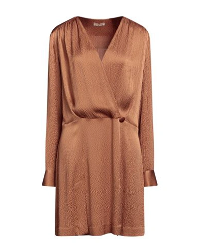 Shop Hanami D'or Woman Short Dress Camel Size 8 Acetate, Silk In Beige