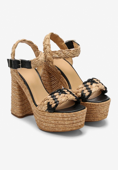 Shop Castaã±er Agnes 130 Platform Sandals In Braided Raffia In Beige