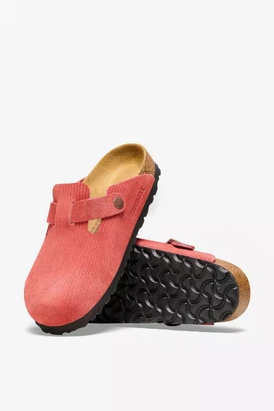 Shop Birkenstock Boston Suede Embossed Corduroy Clog In Sienna Red, Women's At Urban Outfitters