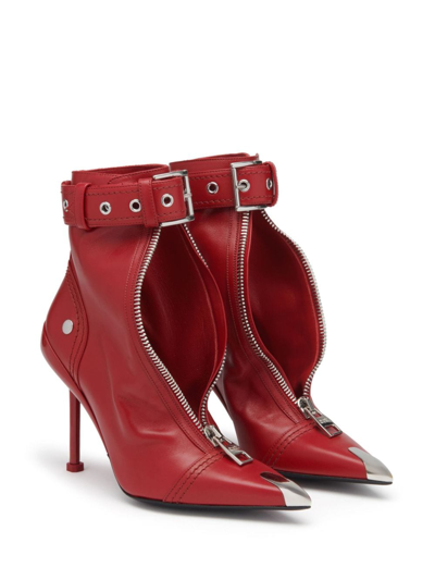 Shop Alexander Mcqueen Buckle-fastening Leather Ankle Boots In Red