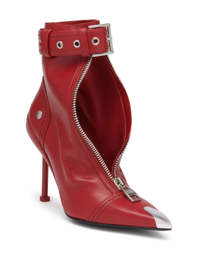 Shop Alexander Mcqueen Buckle-fastening Leather Ankle Boots In Red