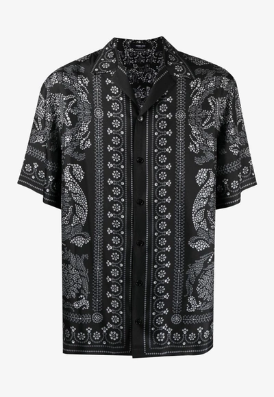 Shop Versace Barocco Silk Short-sleeved Shirt In Monochrome
