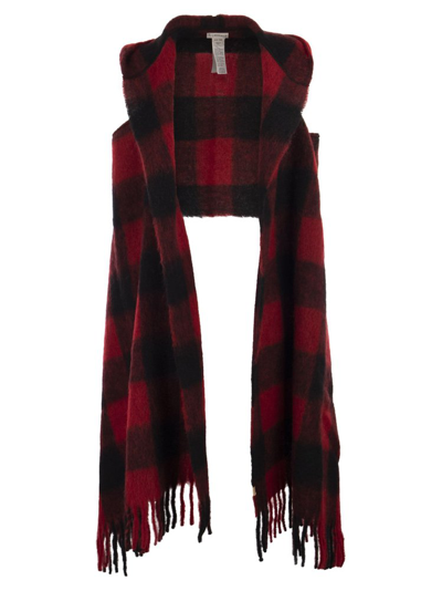 Shop Woolrich Checked Fringed Knit Cape Scarf In Multi
