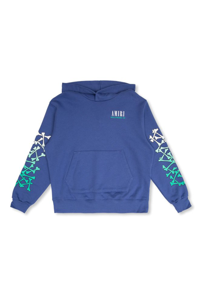 Shop Amiri Kids Bones Printed Drop Shoulder Hoodie In Blue