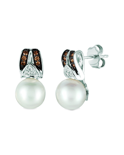 Shop Le Vian 14k 0.15 Ct. Tw. Diamond 8-9mmmm Pearl Earrings