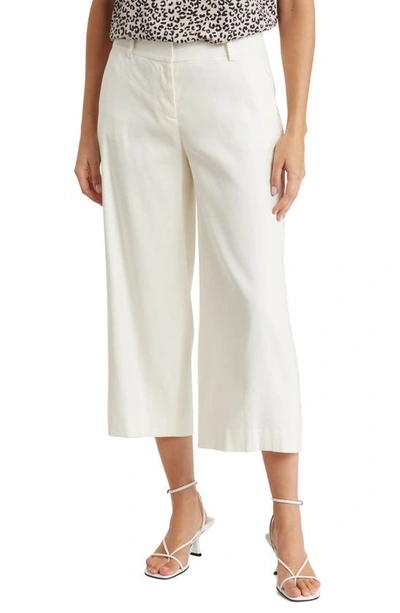 Shop Dkny Crop Wide Leg Linen Blend Pants In Ivory