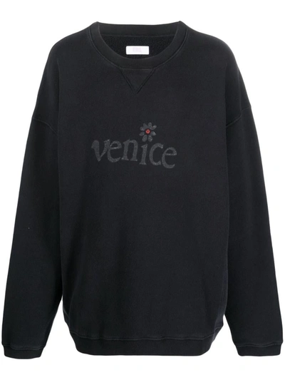 Shop Erl Fleece Crewneck Sweatshirt In Black