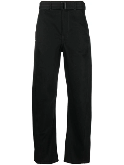 Shop Lemaire Belted Denim Cotton Jeans In Black