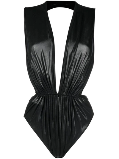 Shop Rick Owens Lilies Deep V-neck Bodysuit In Black