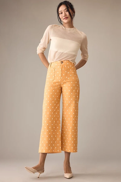 Shop Maeve The Colette Cropped Wide-leg Pants By  In Gold