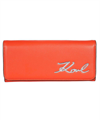 Shop Karl Lagerfeld K/signature Continental Flap Wallet In Red