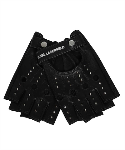 Shop Karl Lagerfeld K/signature Rock-chic Fingerless Gloves In Black